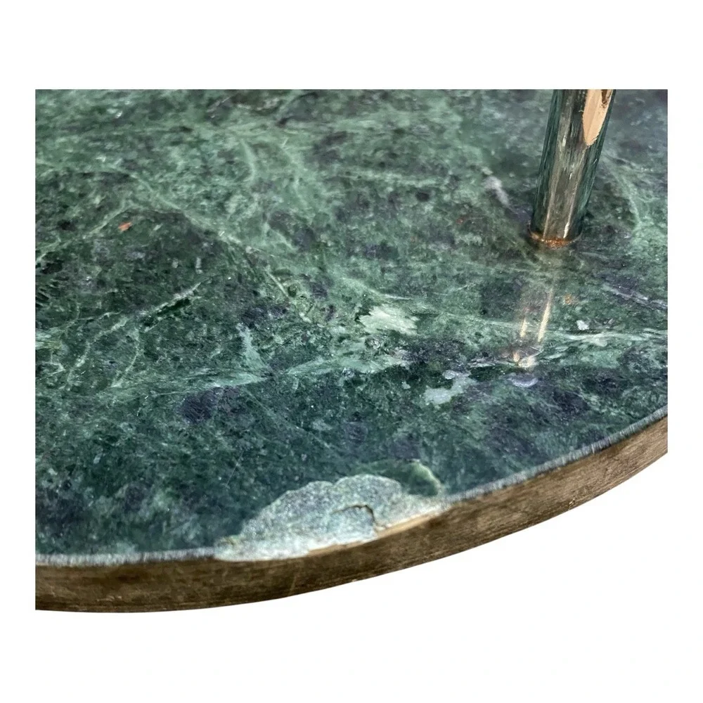 Vintage Studio Nova Green Marble Stone Serving Tray Chrome Handles Taiwan